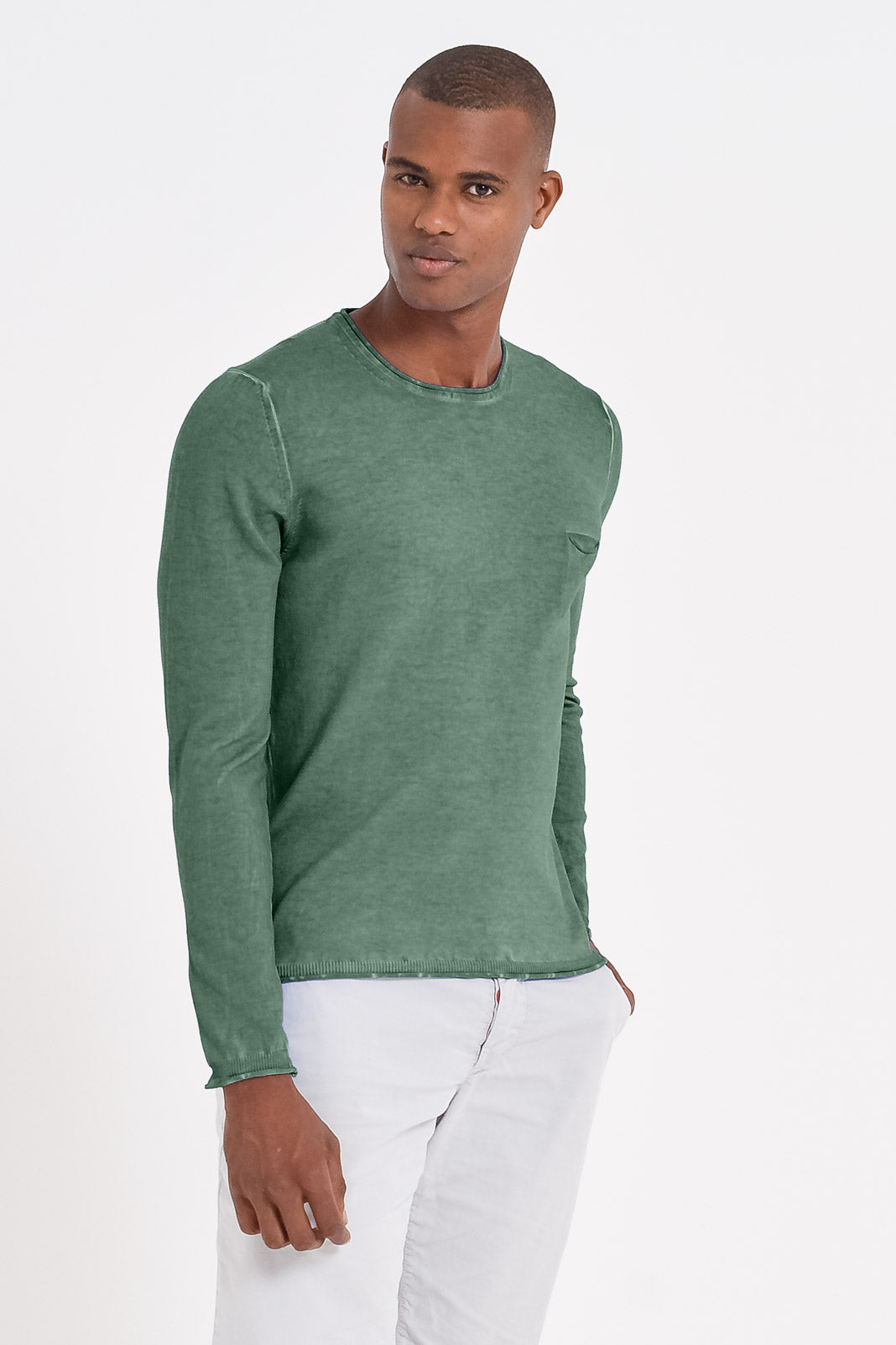 Rolled Hems Cotton Sweater - Juniper
