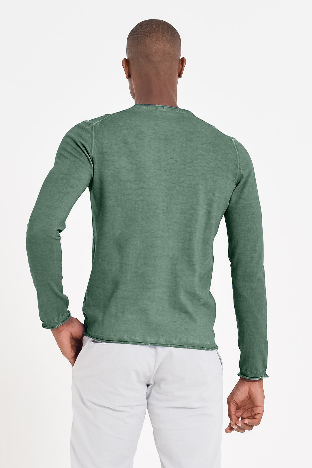 Rolled Hems Cotton Sweater - Juniper