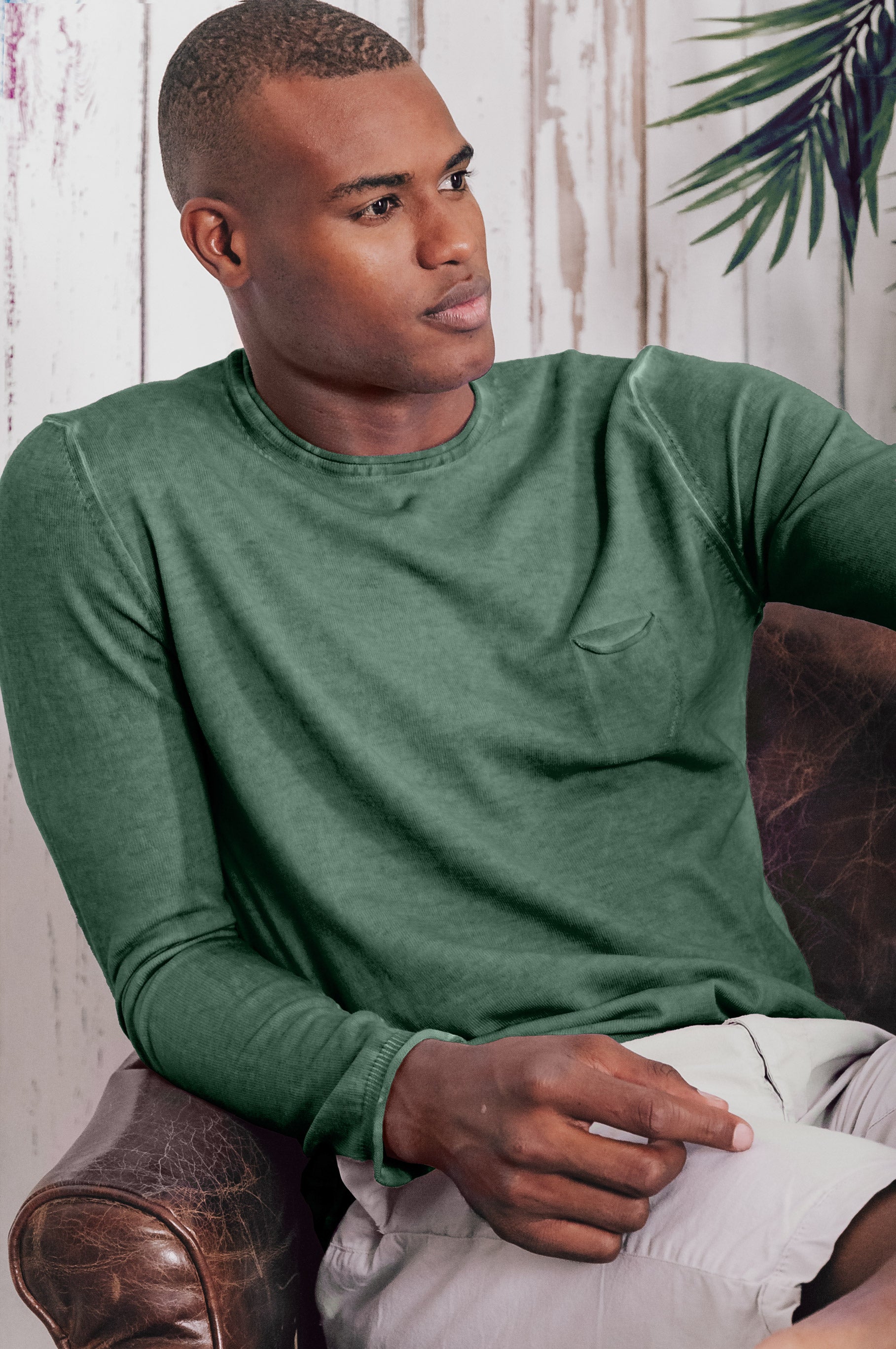 Rolled Hems Cotton Sweater - Juniper