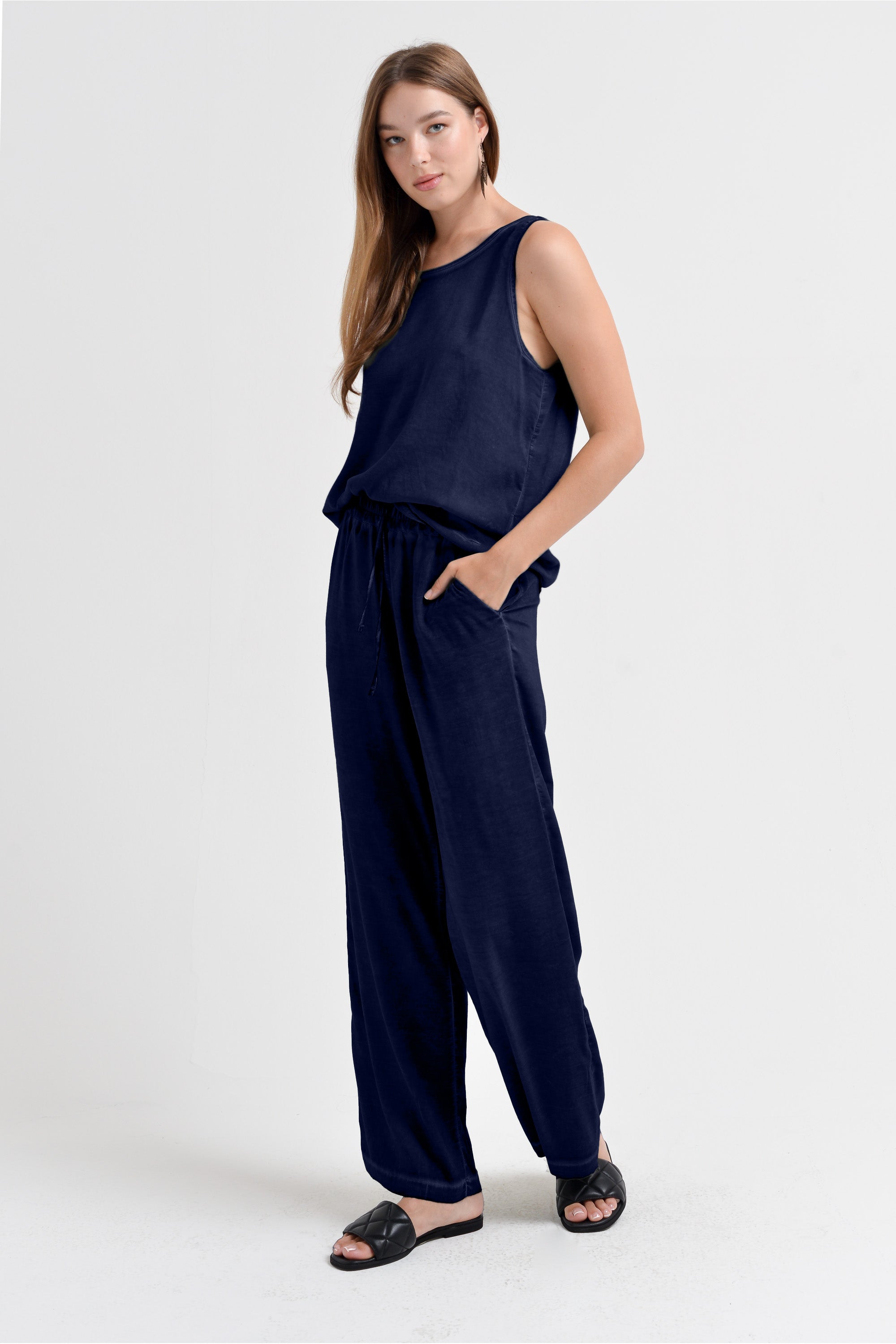 Pantalone Largo Viscosa - Navy