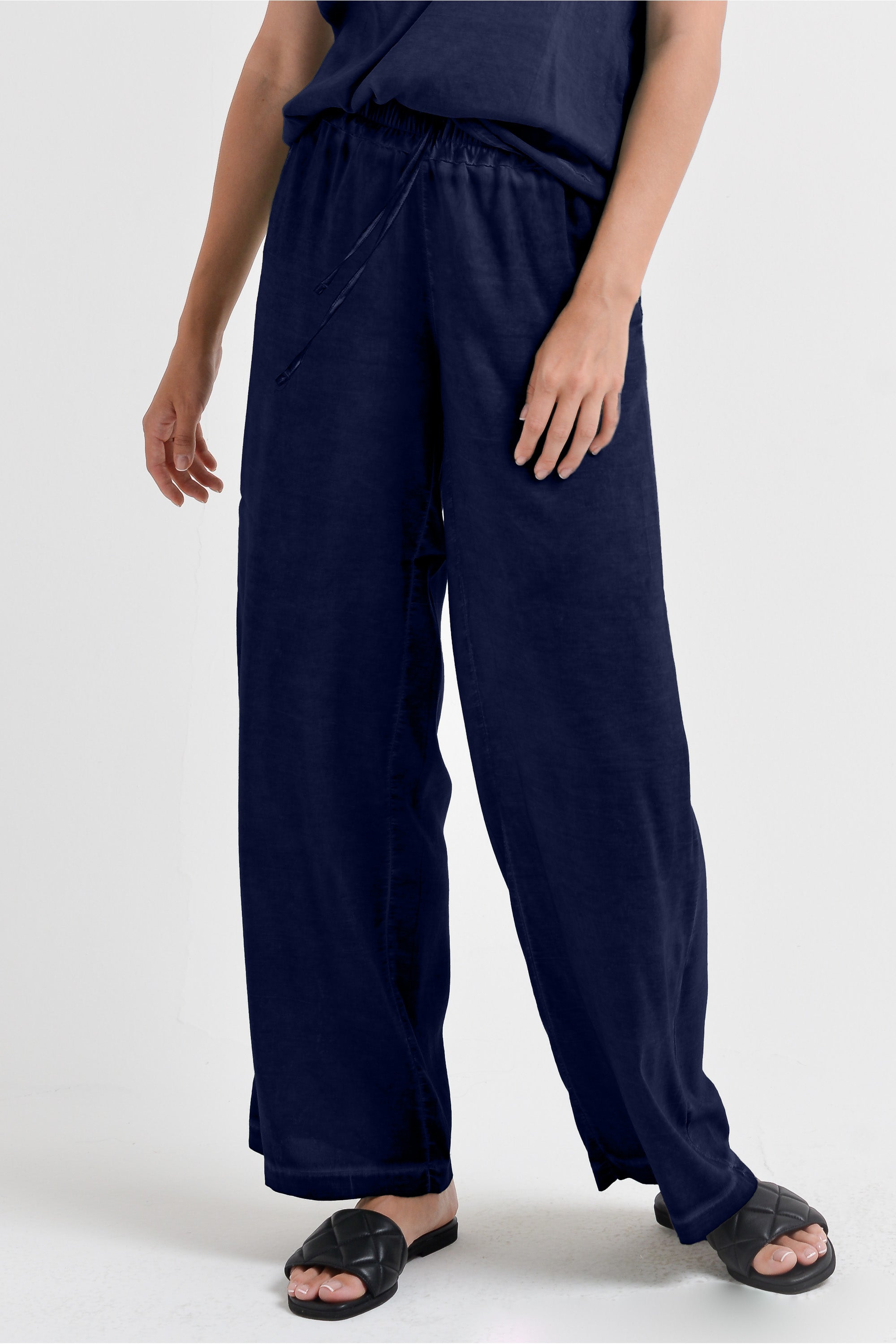 Pantalone Largo Viscosa - Navy
