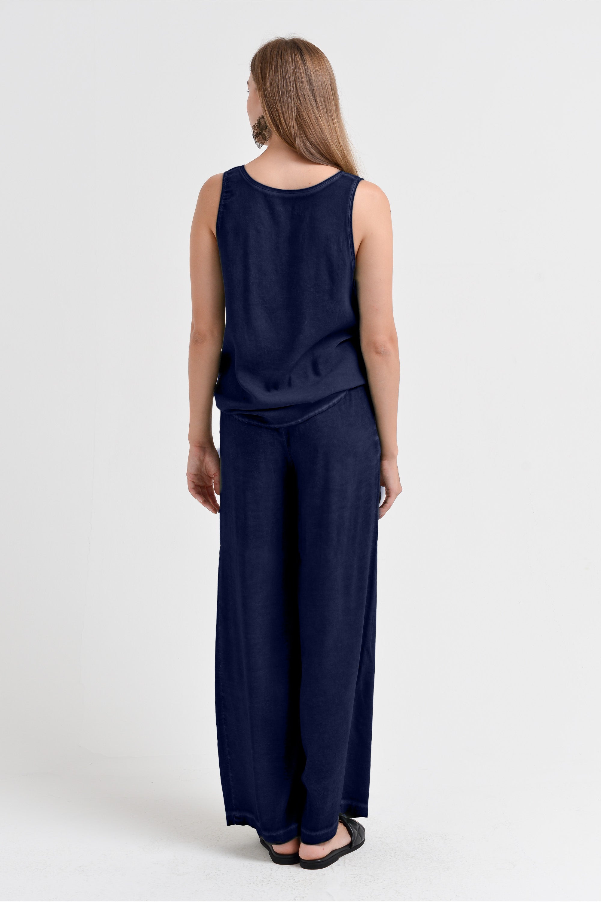 Pantalone Largo Viscosa - Navy