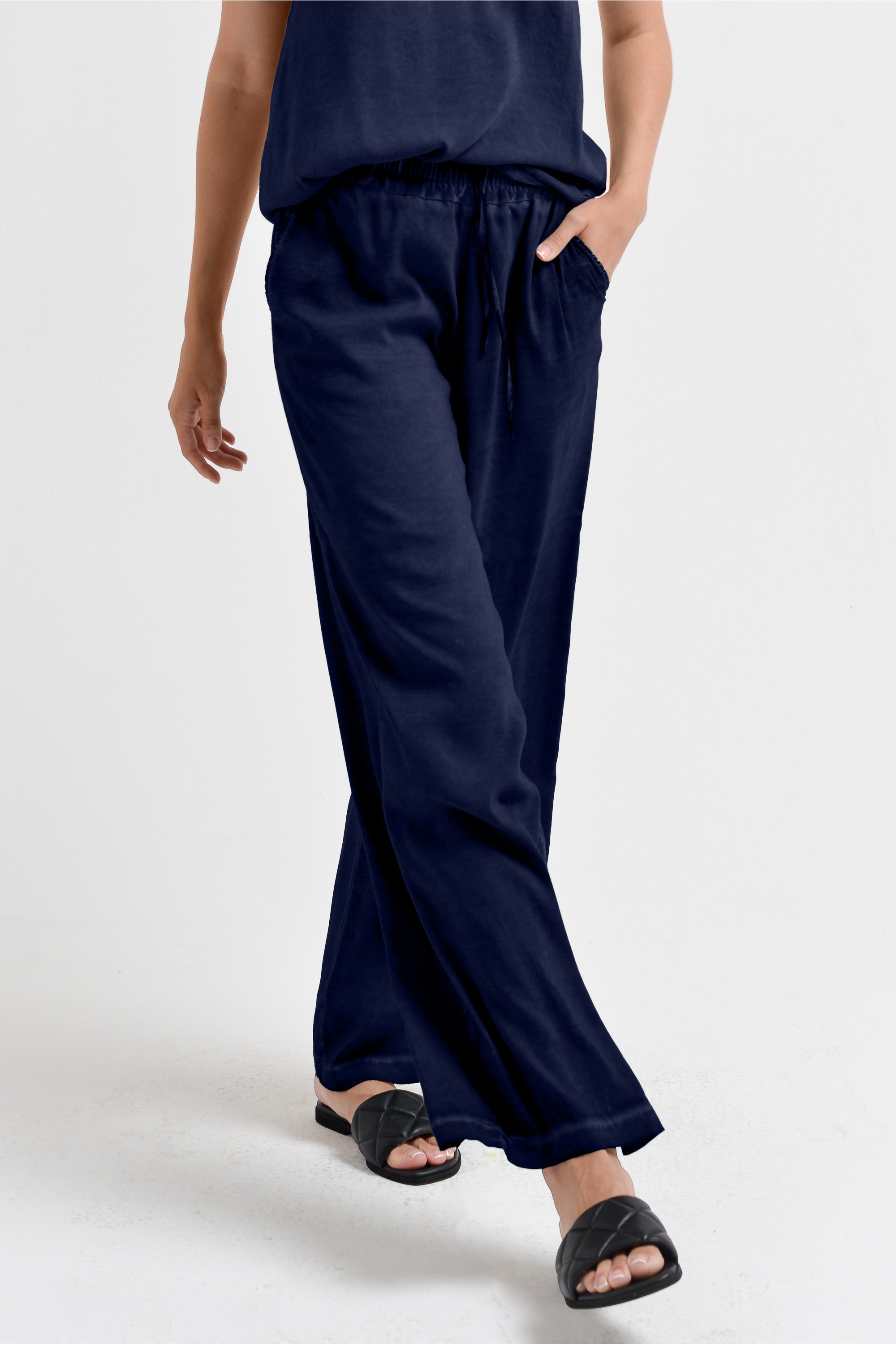 Pantalone Largo Viscosa - Navy