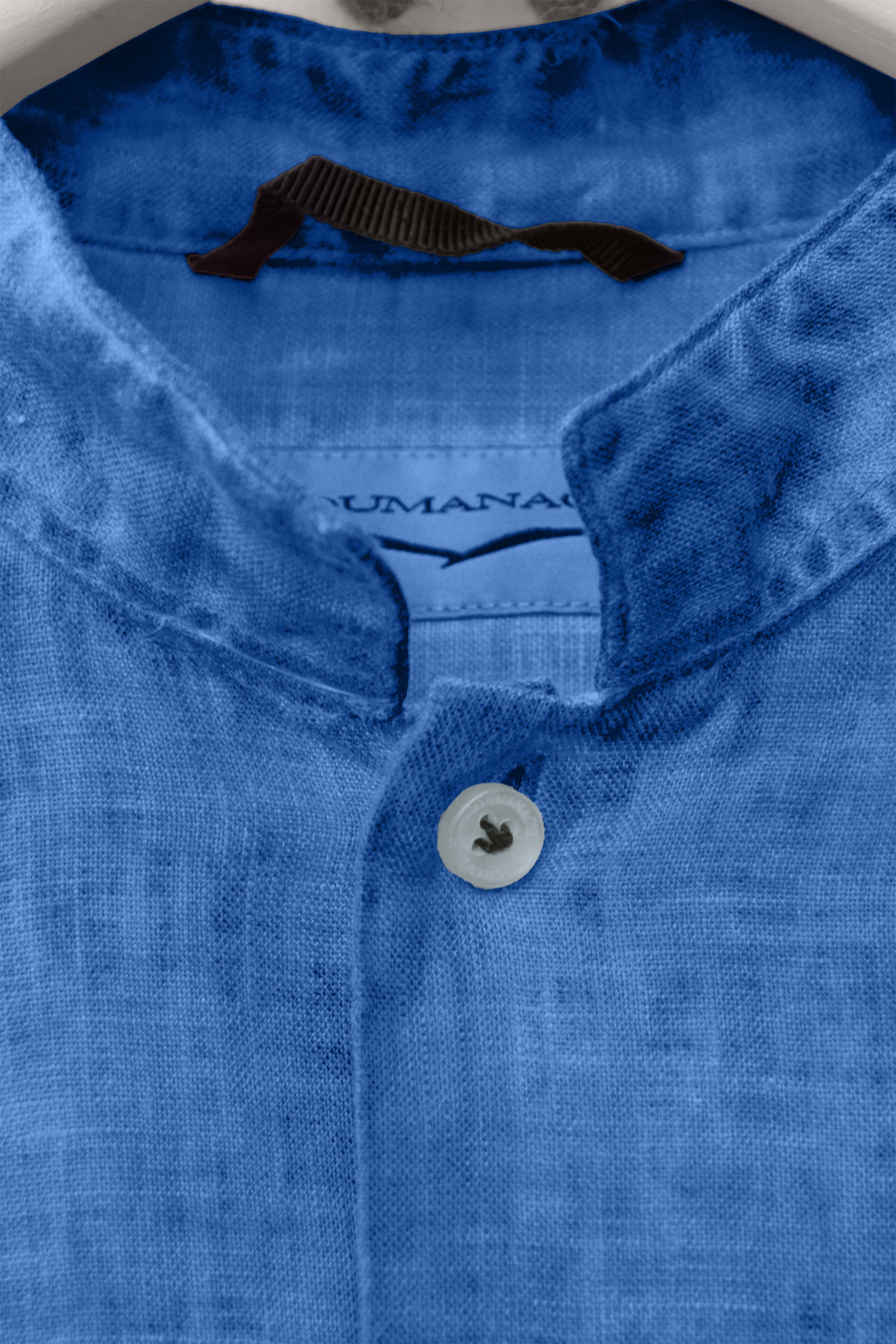 Banded Collar Linen Shirt - Oceano
