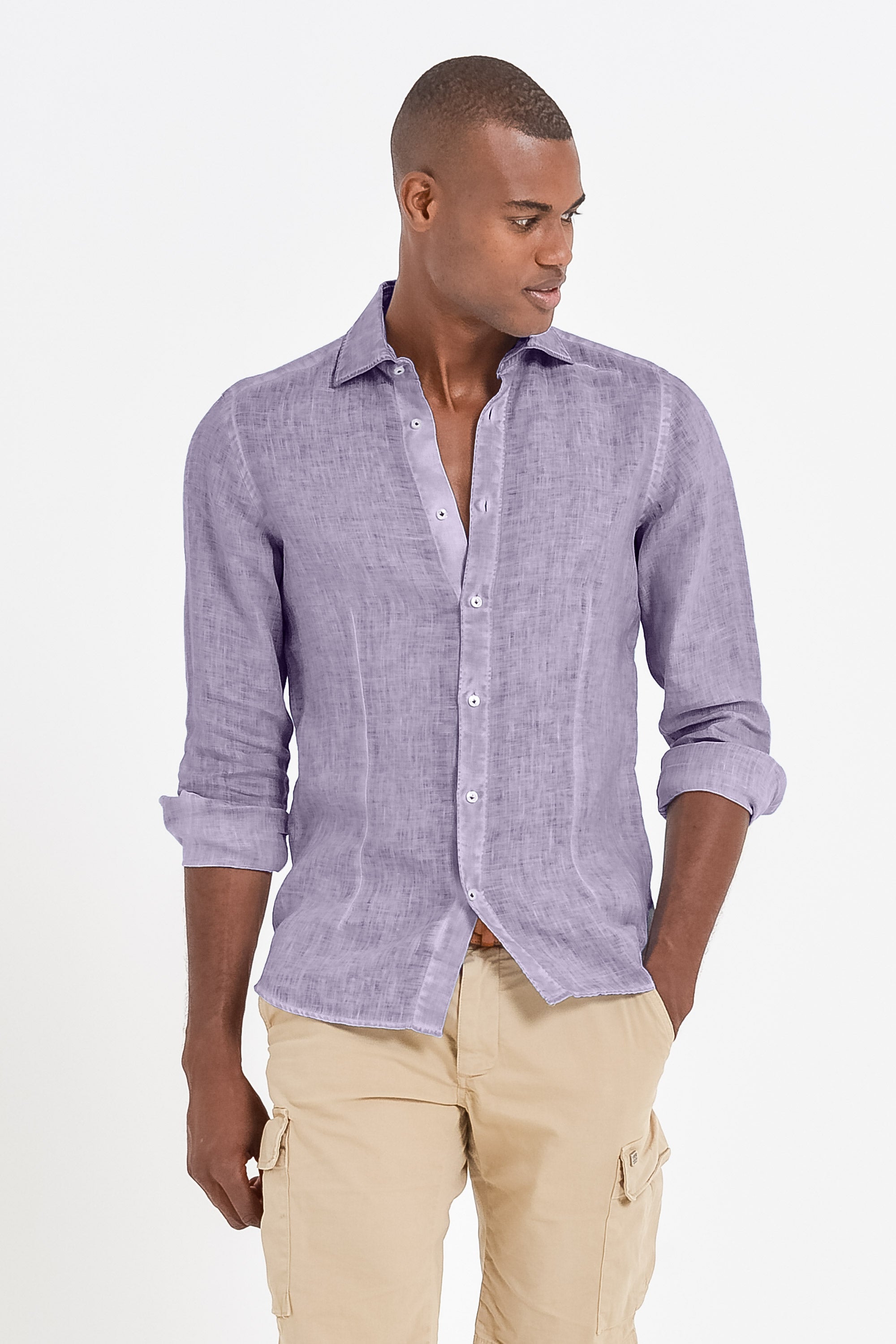 Camicia Slim Lino - Mauve