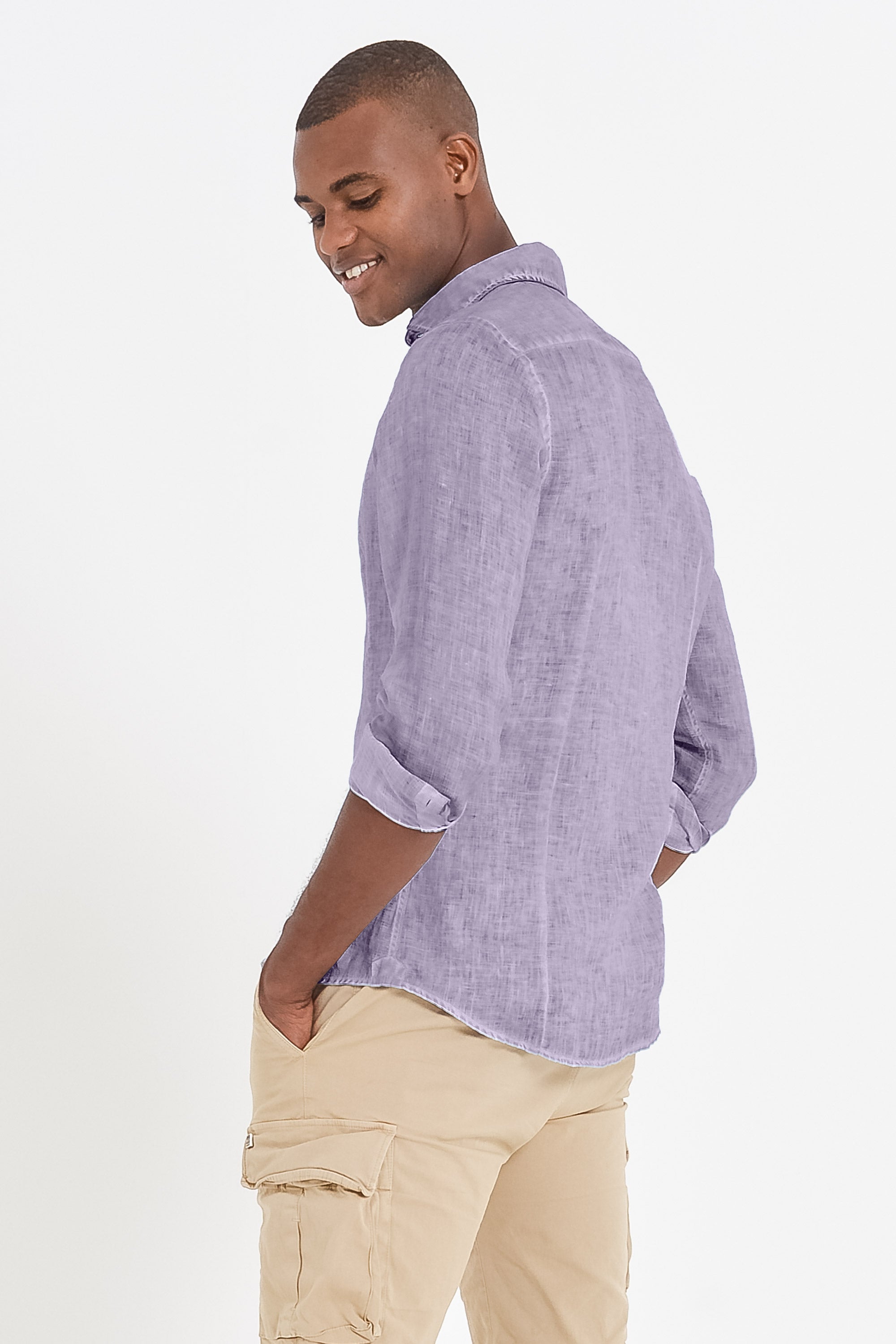Slim Fit Spread Collar Linen Shirt - Mauve