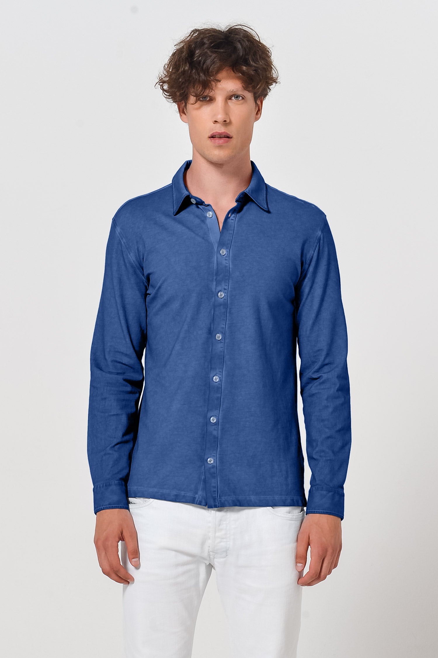 Cotton Pique Shirt - Pacific