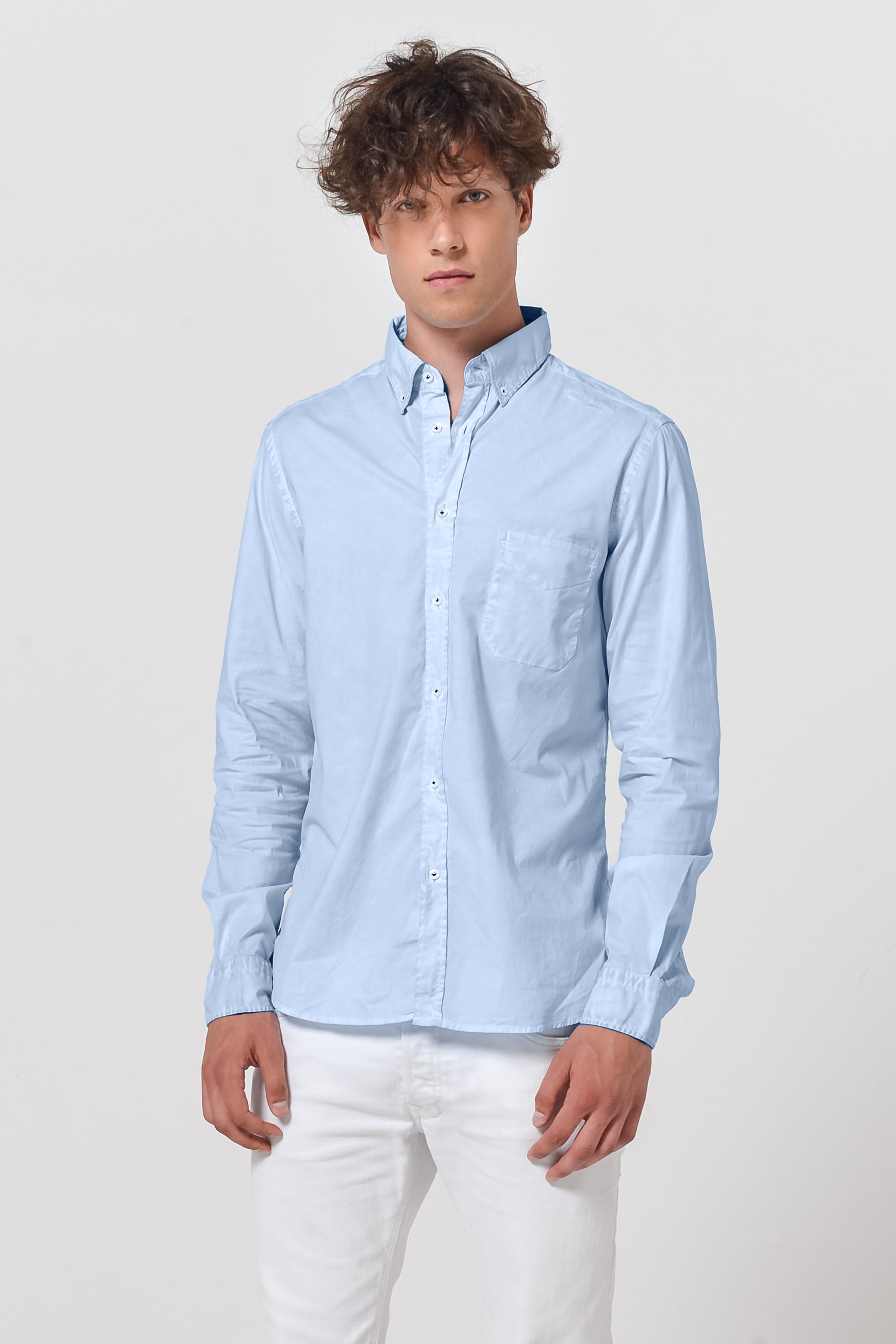 Button Down Poplin Shirt - Azzurro