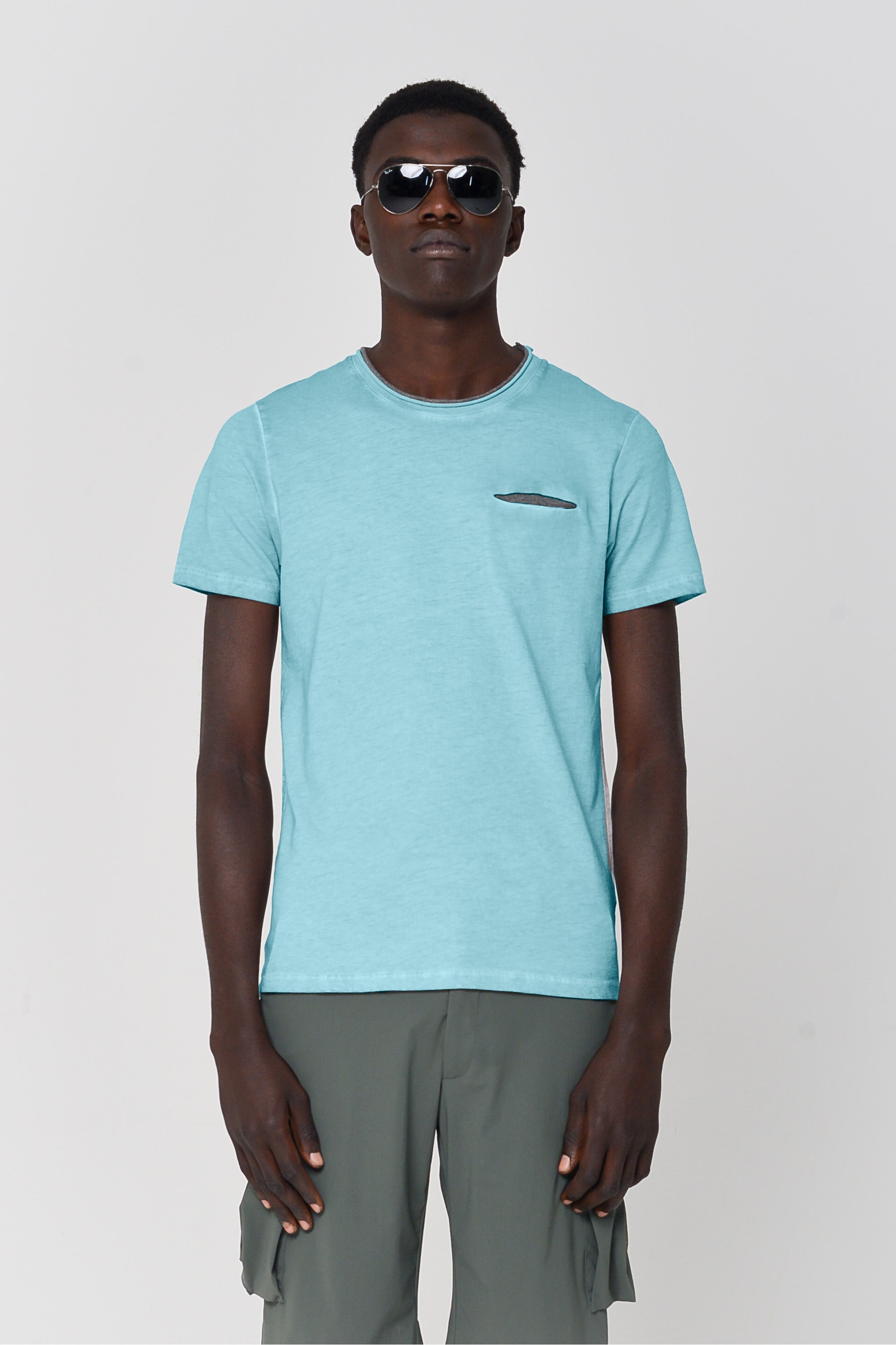 Contrast Detail T-Shirt - Acqua