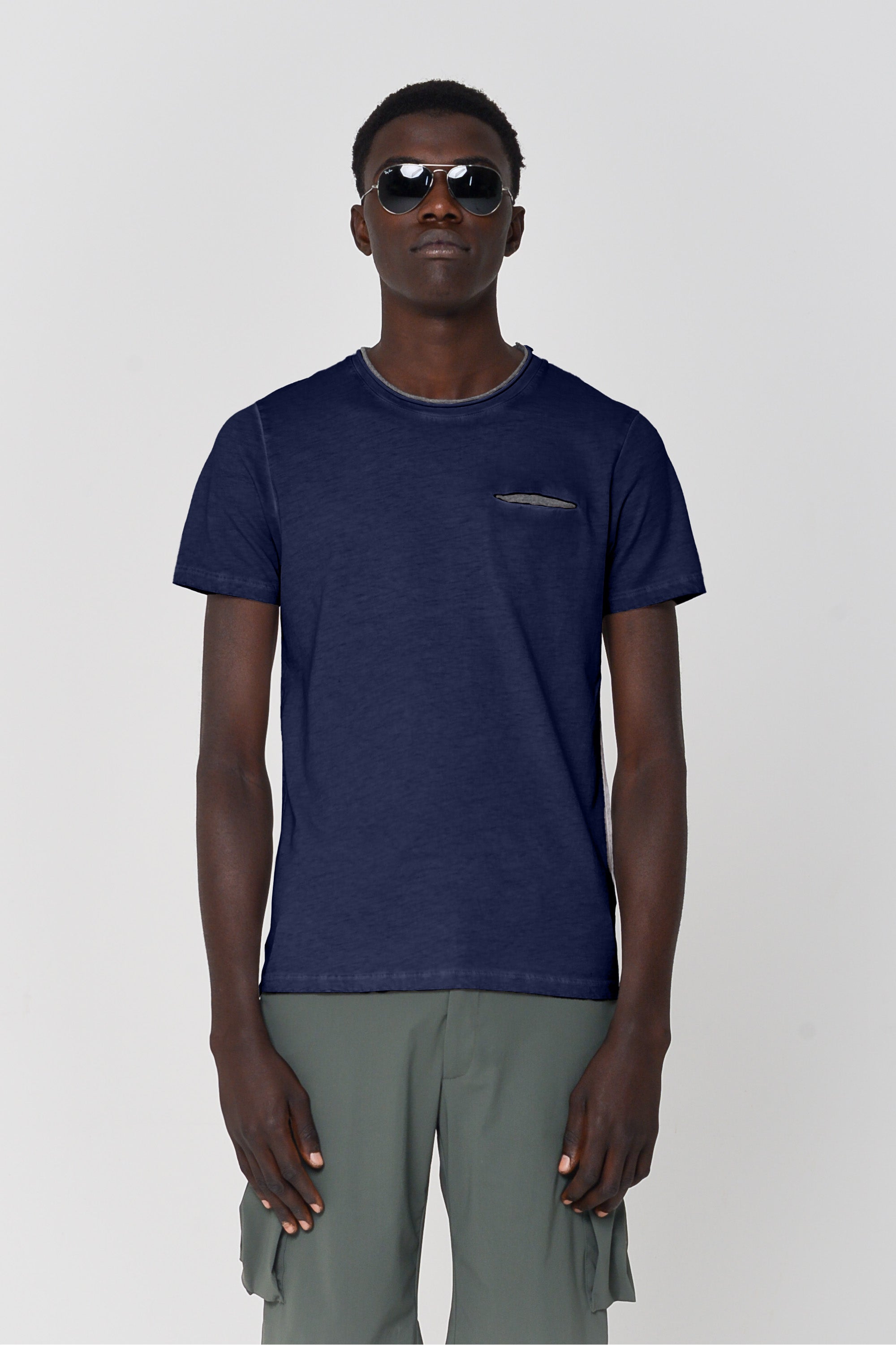 Contrast Detail T-Shirt - Navy