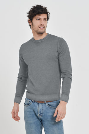 Gills Extra Fine Merino Crewneck Sweater - Granite