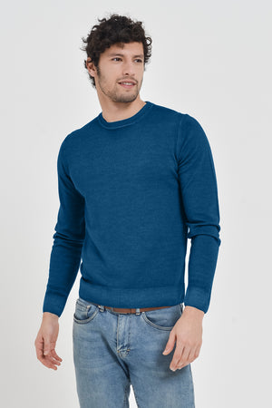 Gills Extra Fine Merino Crewneck Sweater - Lake