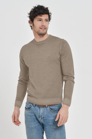 Gills Extra Fine Merino Crewneck Sweater - Sand