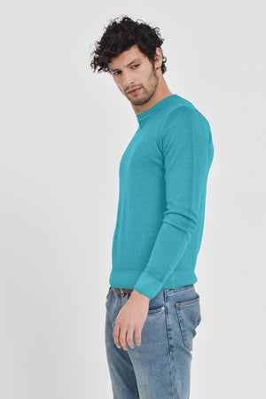 Gills Extra Fine Merino Crewneck Sweater - Aqua