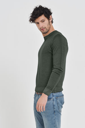 Gills Extra Fine Merino Crewneck Sweater - Moss