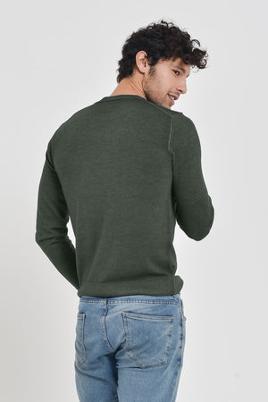 Gills Extra Fine Merino Crewneck Sweater - Moss
