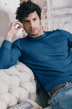 Gills Extra Fine Merino Crewneck Sweater - Lake