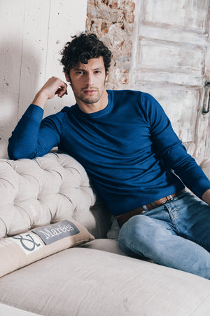 Gills Extra Fine Merino Crewneck Sweater - Royal