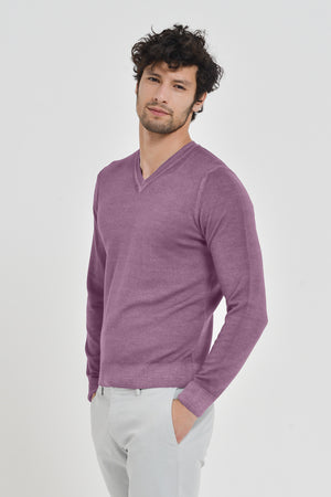 Wick - Extrafine Merino Wool V-Neck Sweater - Dawn