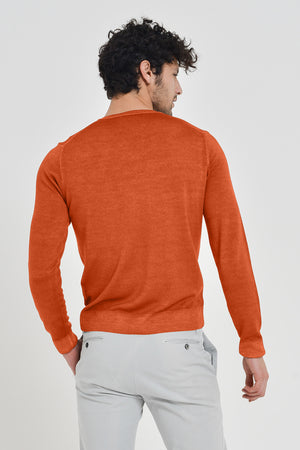 Wick - Extrafine Merino Wool V-Neck Sweater - Pumpkin