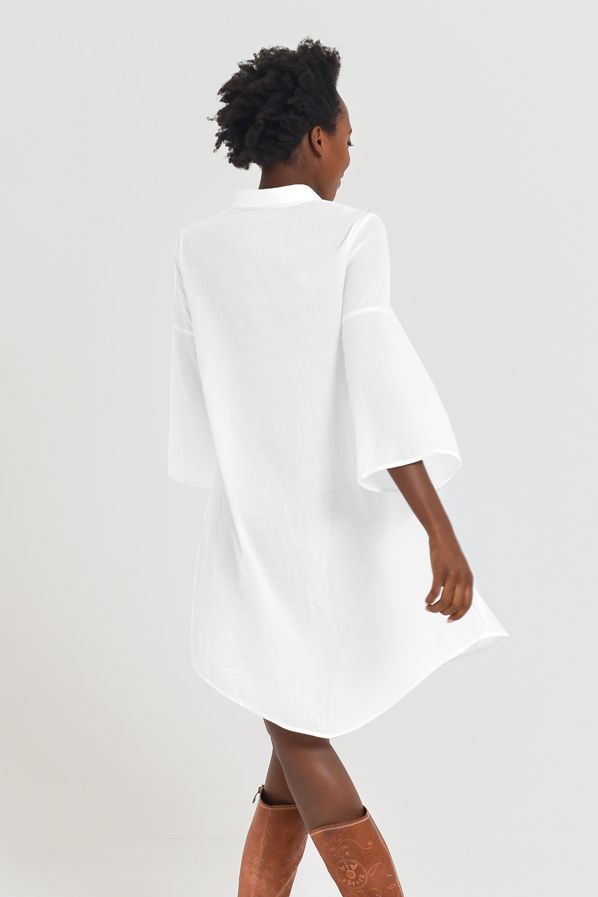 Offset Cotton Shirt Dress - White