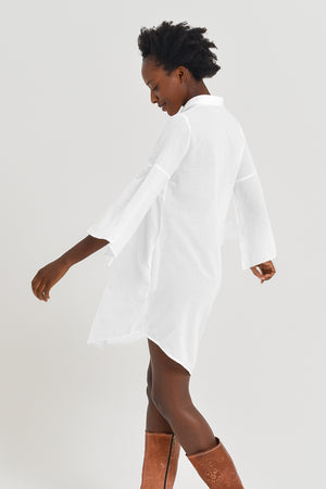 Offset Cotton Shirt Dress - White