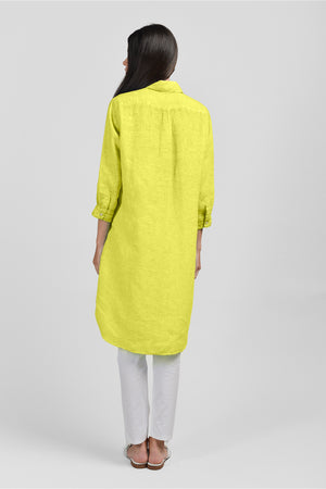 Midi Length Linen Shirtdress - Lime