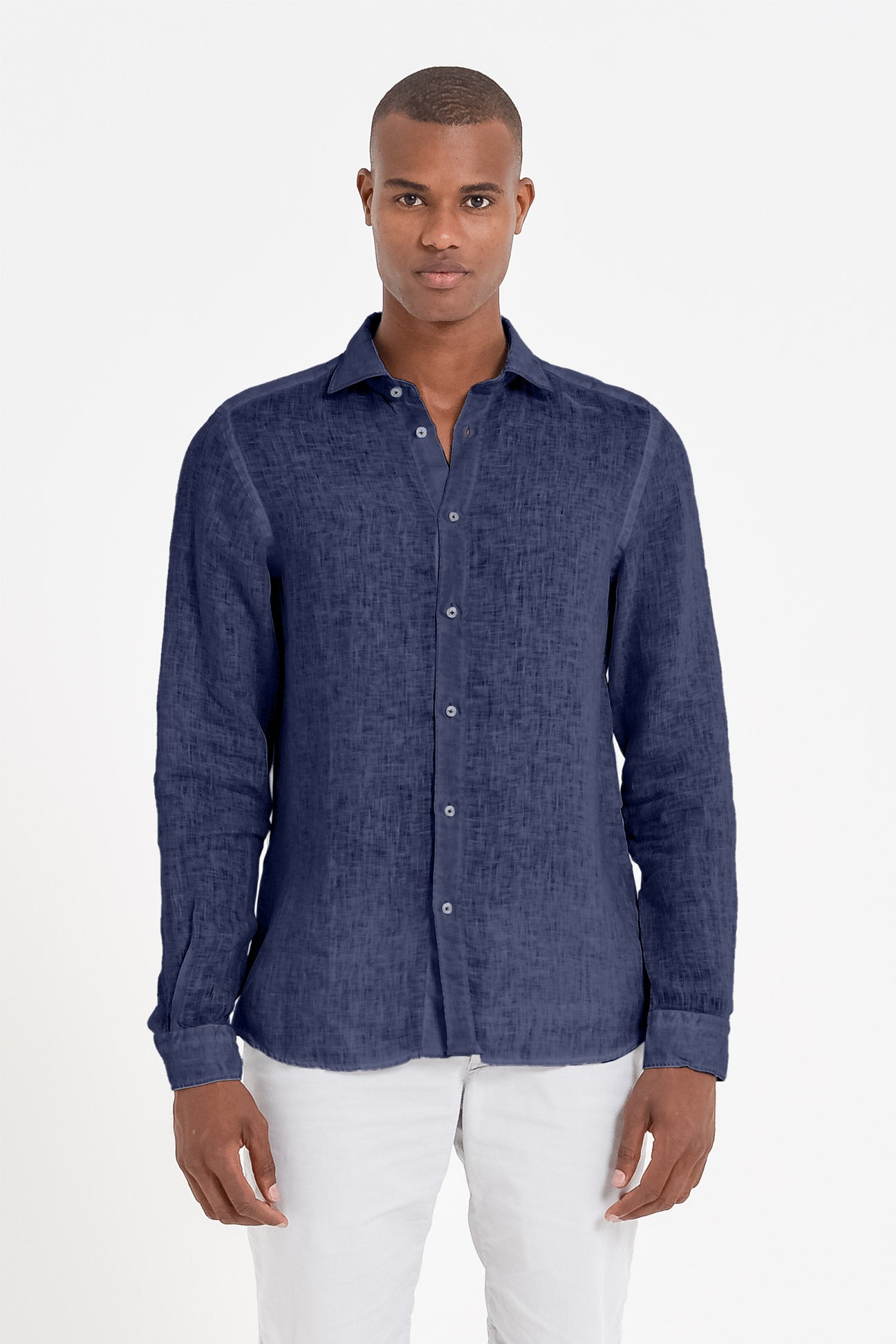 Relaxed Fit Linen Shirt - Navy