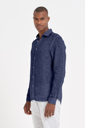 Camicia Lino Relaxed Fit - Navy