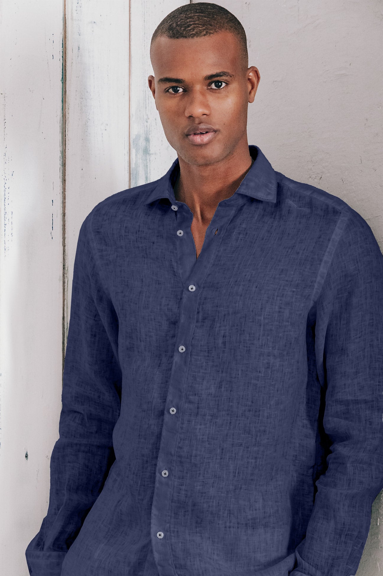 Relaxed Fit Linen Shirt - Navy