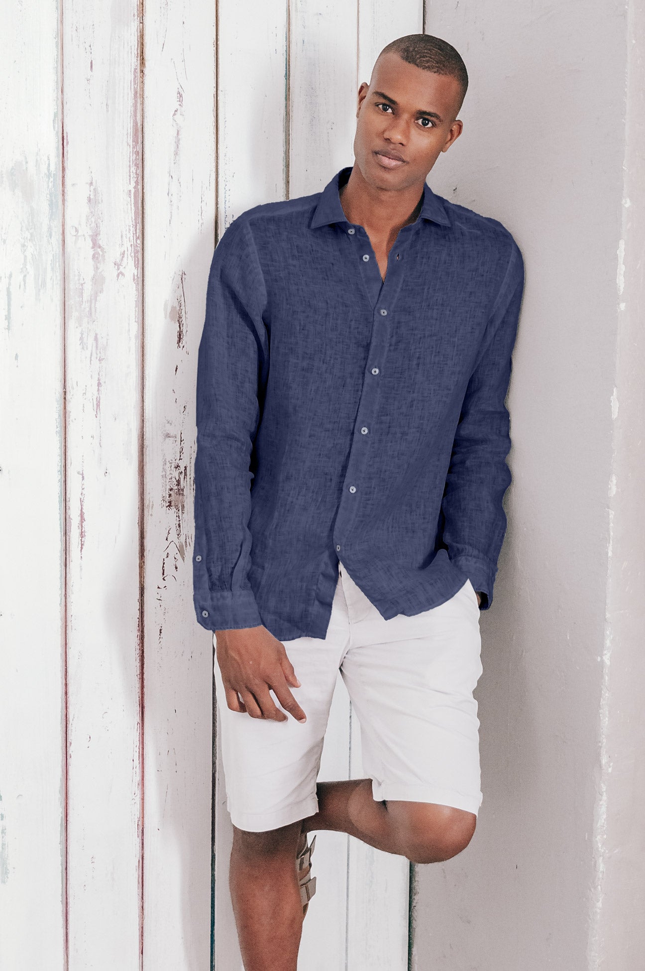 Relaxed Fit Linen Shirt - Navy