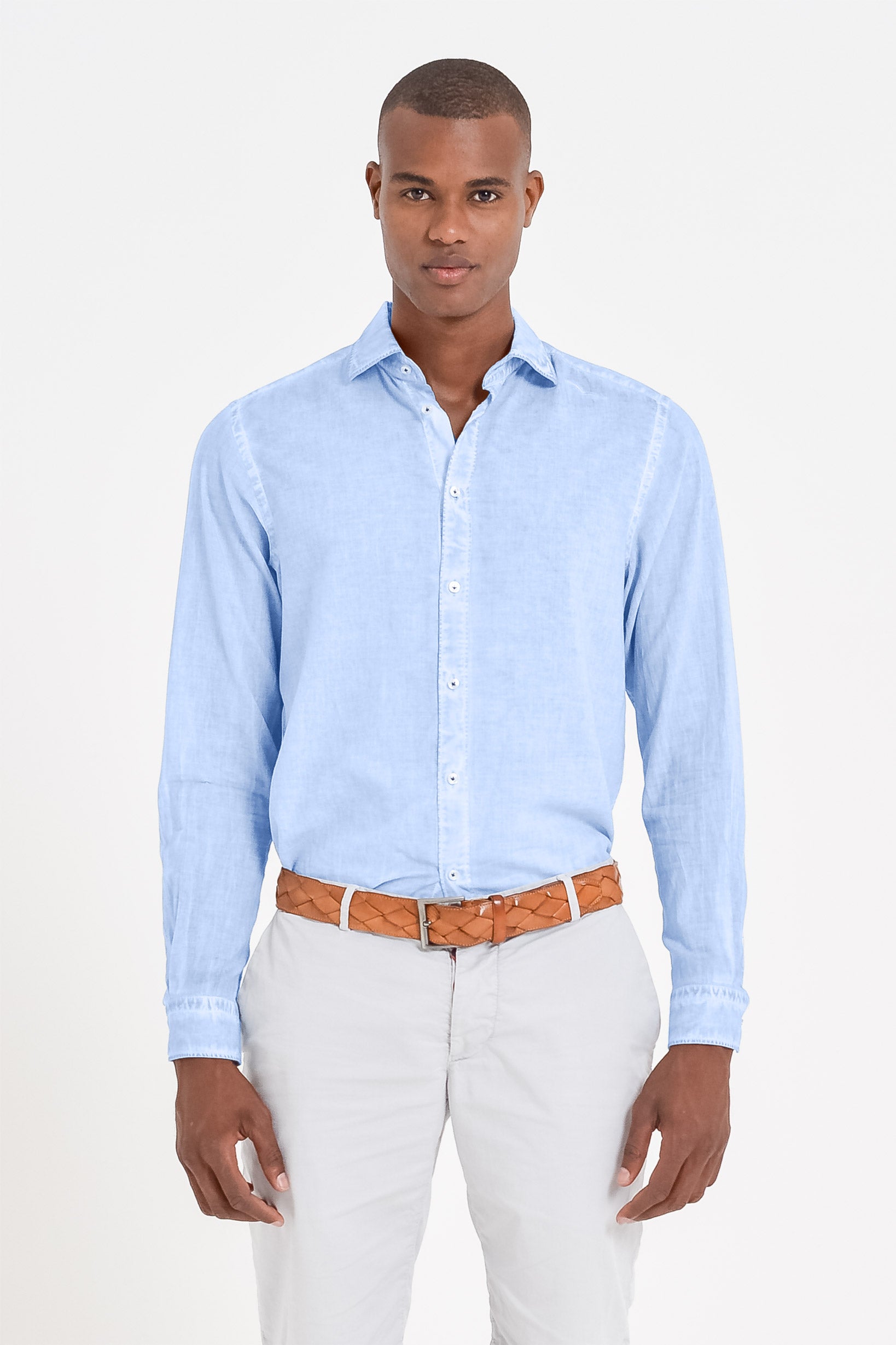 Relaxed Fit Cotton Voile Shirt - Cielo