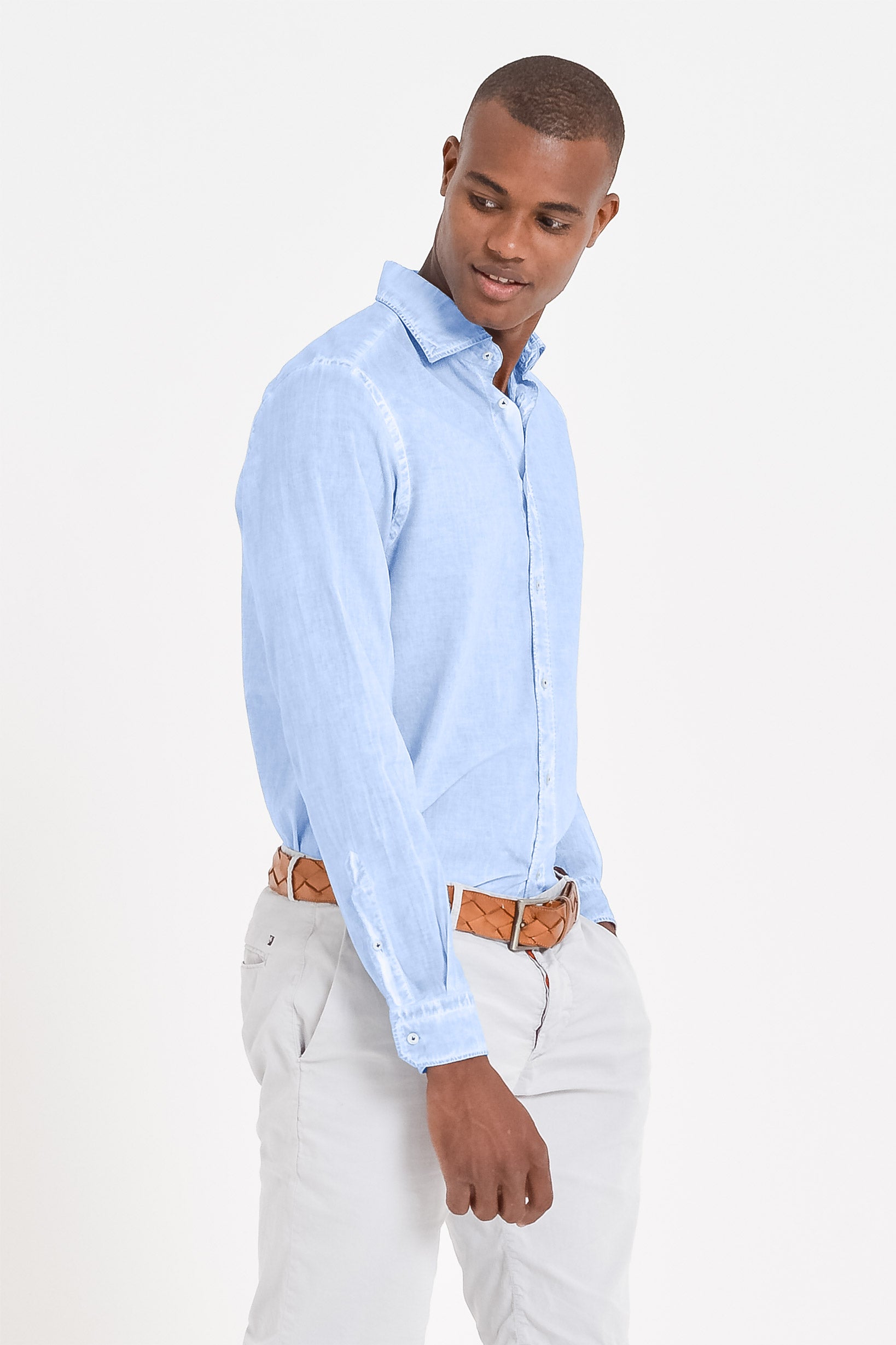 Relaxed Fit Cotton Voile Shirt - Cielo