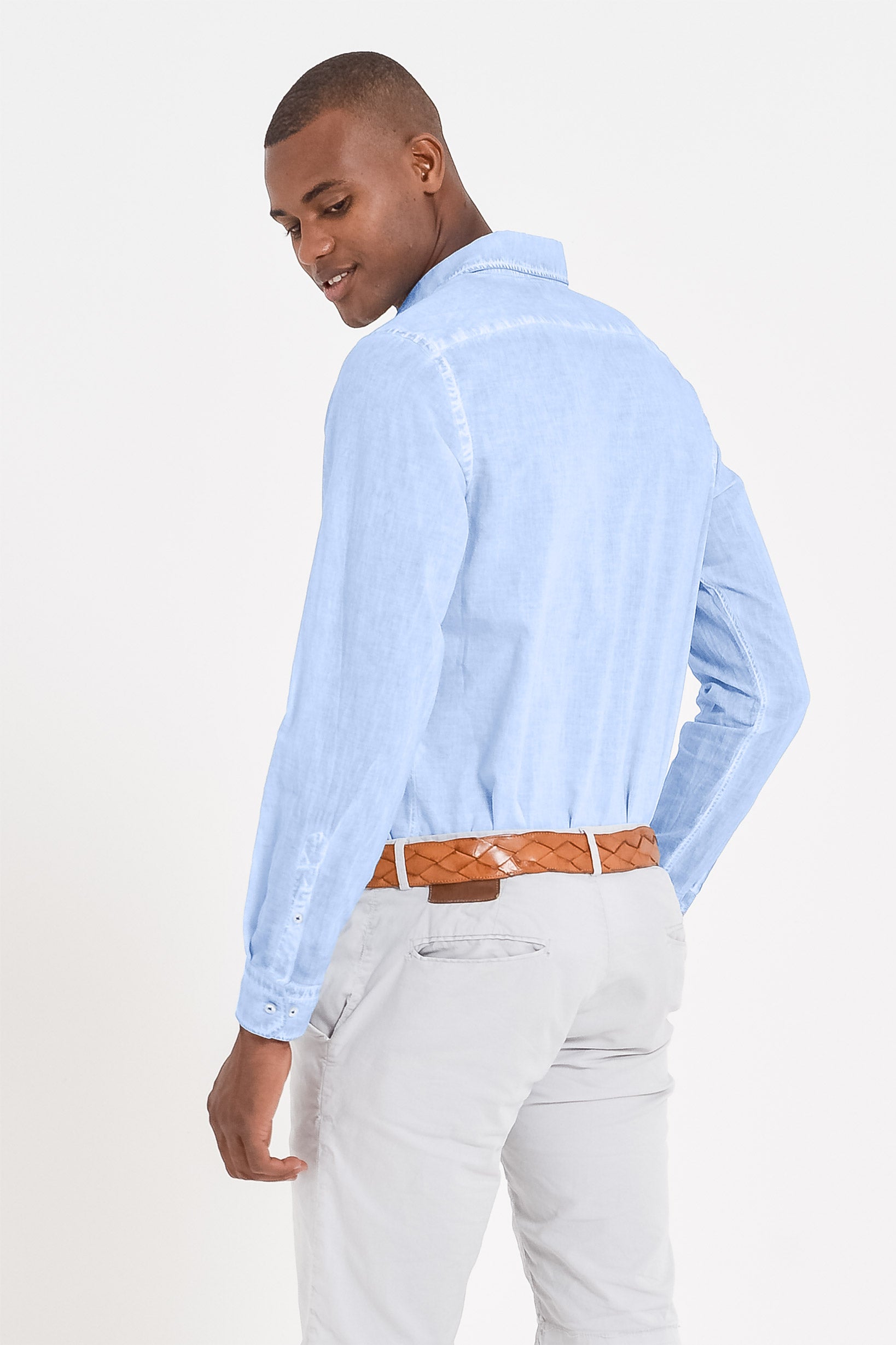 Relaxed Fit Cotton Voile Shirt - Cielo