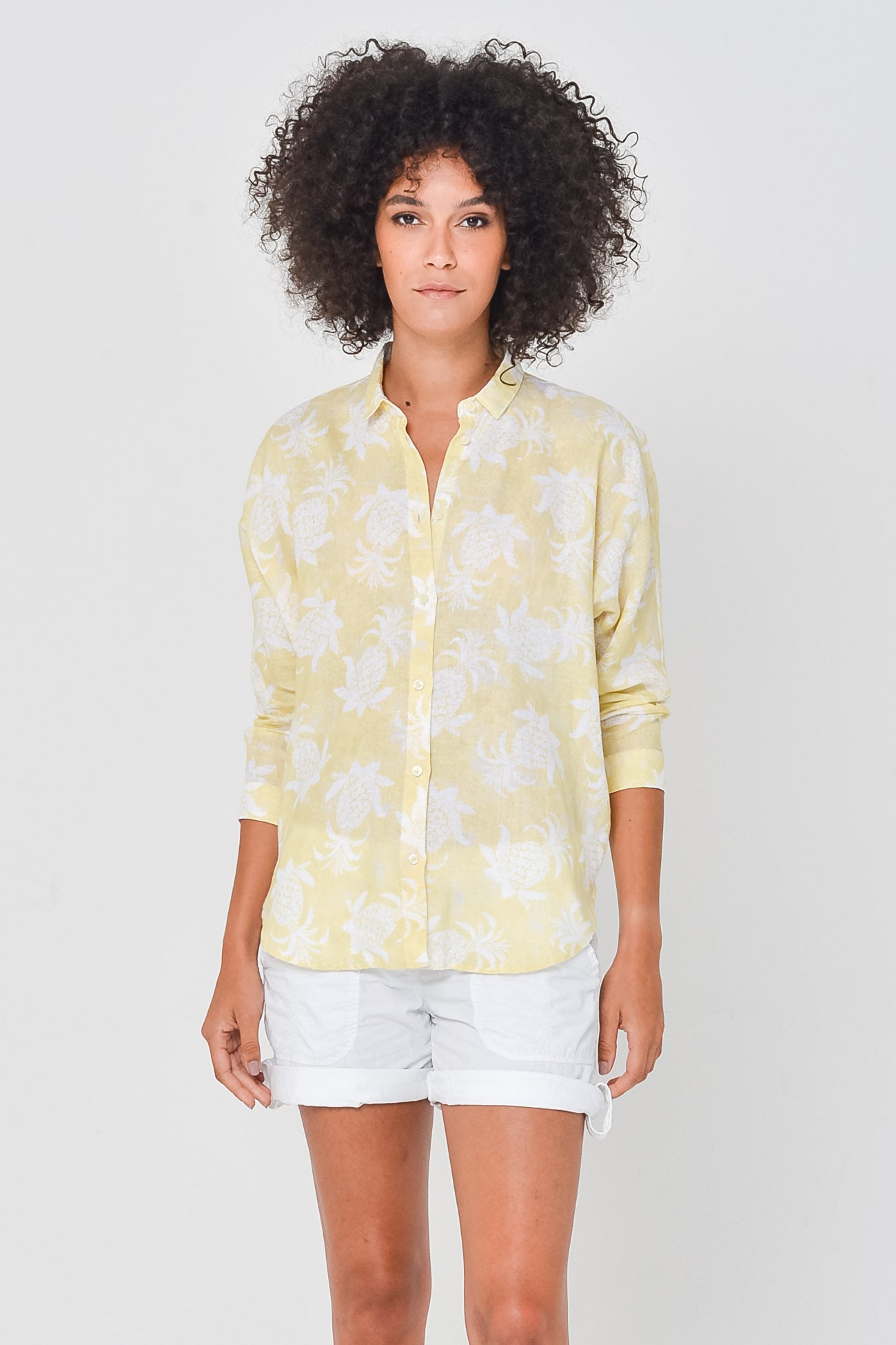 Ollie Blouse in Pineapple Print Linen - Samoa