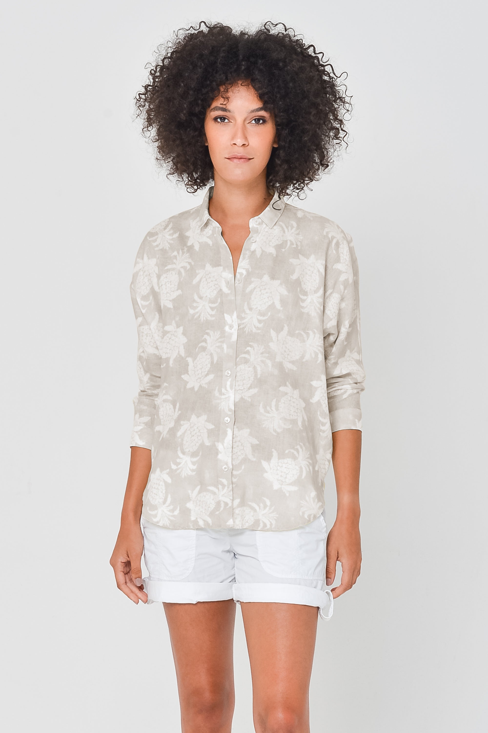 Ollie Blouse in Pineapple Print Linen - Canapa