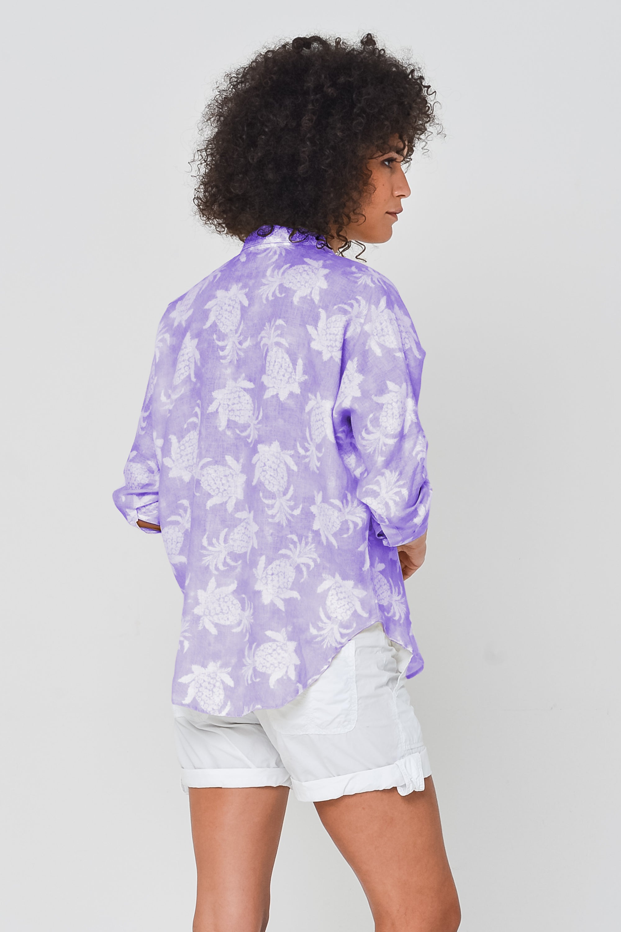 Ollie Blouse in Pineapple Print Linen - Mauve