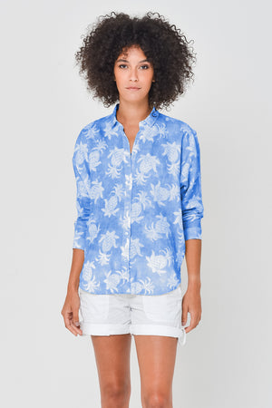 Ollie Blouse in Pineapple Print Linen - Pacific