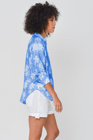 Ollie Blouse in Pineapple Print Linen - Pacific