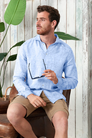 Men's Classic Fit Shirt in Linen - Cielo