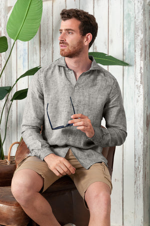 Men's Classic Fit Shirt in Linen - Dolphin