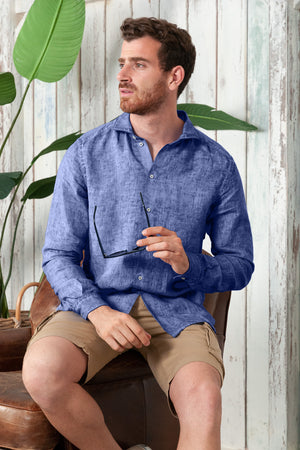 Men's Classic Fit Shirt in Linen - Whale