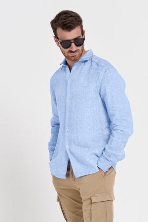Men's Classic Fit Shirt in Linen - Cielo