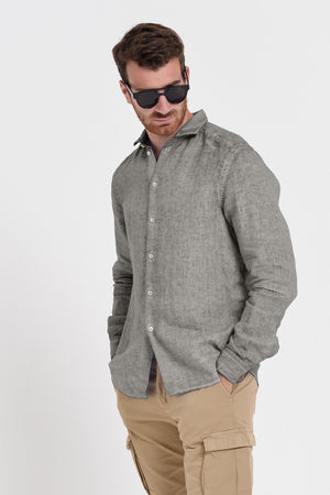 Men's Classic Fit Shirt in Linen - Dolphin