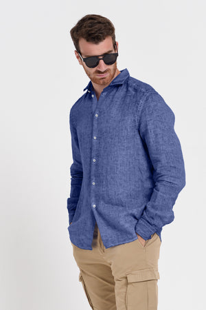 Men's Classic Fit Shirt in Linen - Whale