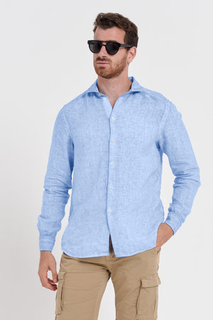 Men's Classic Fit Shirt in Linen - Cielo