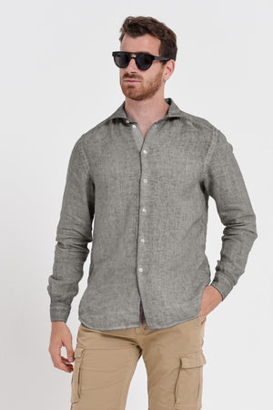 Men's Classic Fit Shirt in Linen - Dolphin