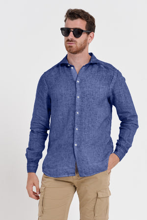 Men's Classic Fit Shirt in Linen - Whale