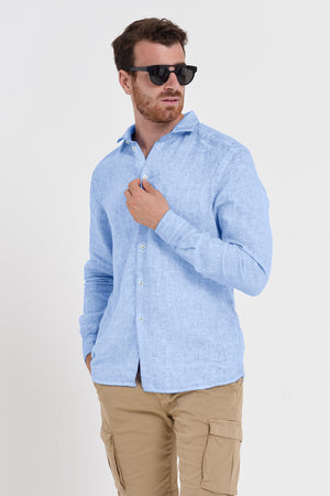 Men's Classic Fit Shirt in Linen - Cielo