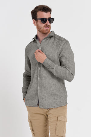 Men's Classic Fit Shirt in Linen - Dolphin